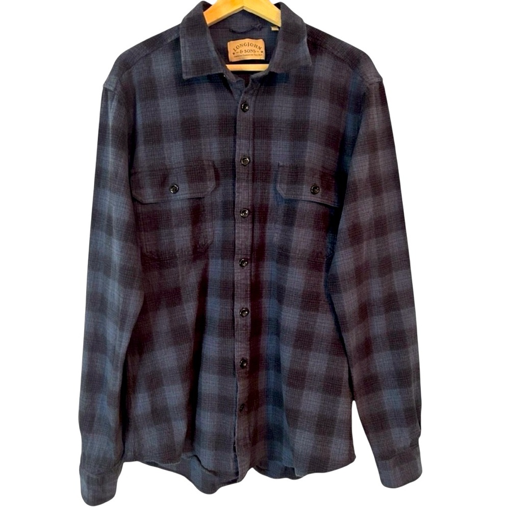 Long John‎ and Sons Mens Flannel Shirt Large Tall Blue/Black Longsleeve